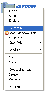 UnZip WinKawaks.zip: Extract All